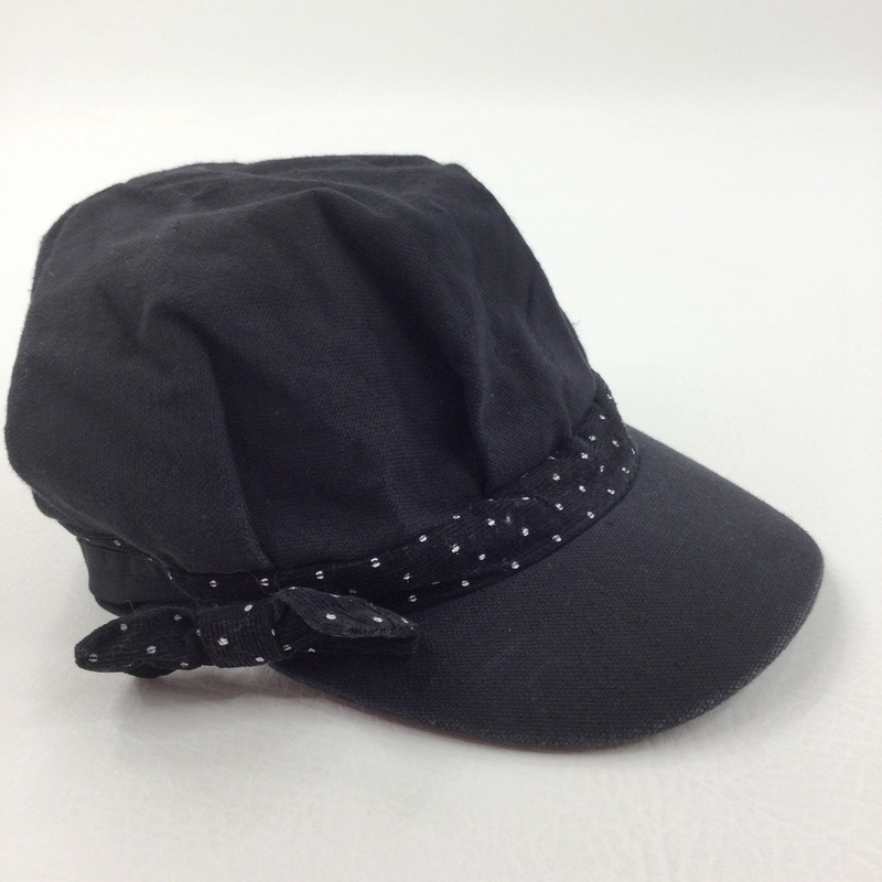 Spotty Black Cotton Baker Hat - Girls One Size