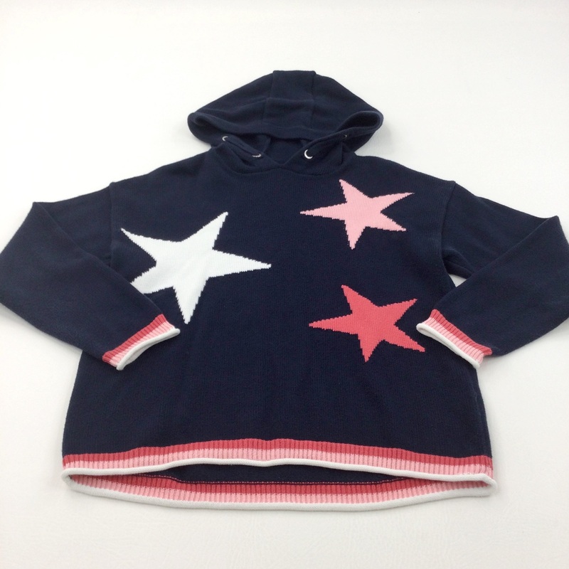 Stars Navy, Pink & White Knitted Hoodie Jumper - Girls 8 Years