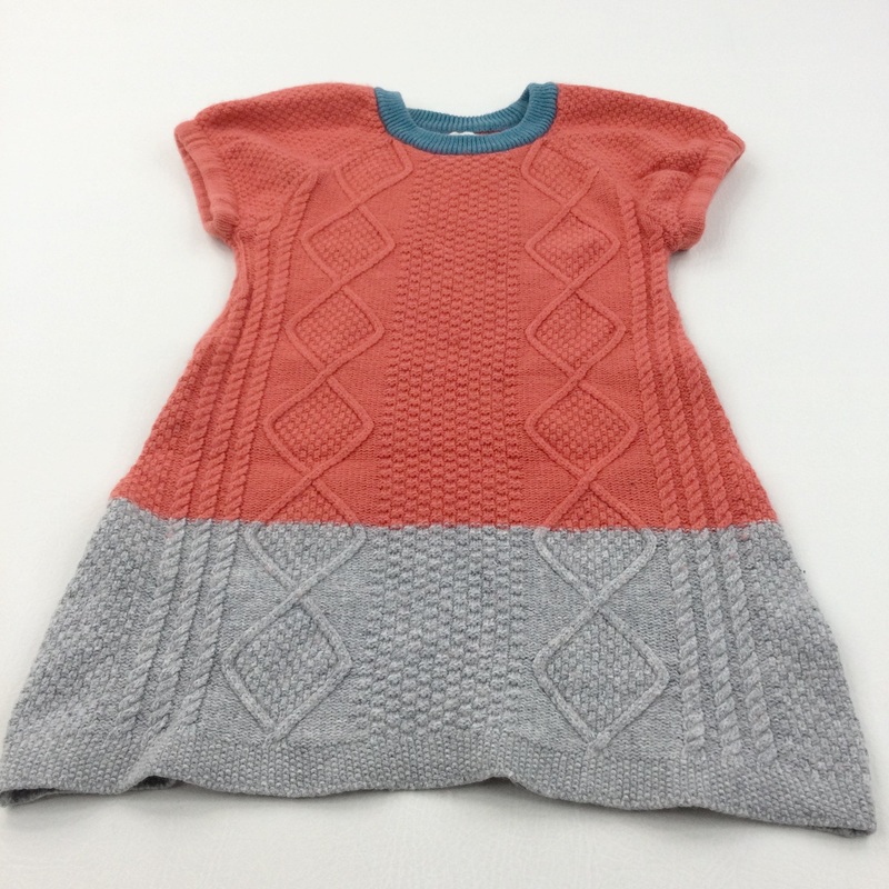 Teal, Orange & Grey Knitted Dress - Girls 5-6 Years
