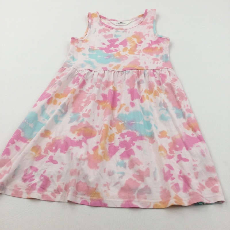 Tie Dye Effect Pink, White & Blue Lightweight Jersey Sun Dress - Girls 6-8 Years