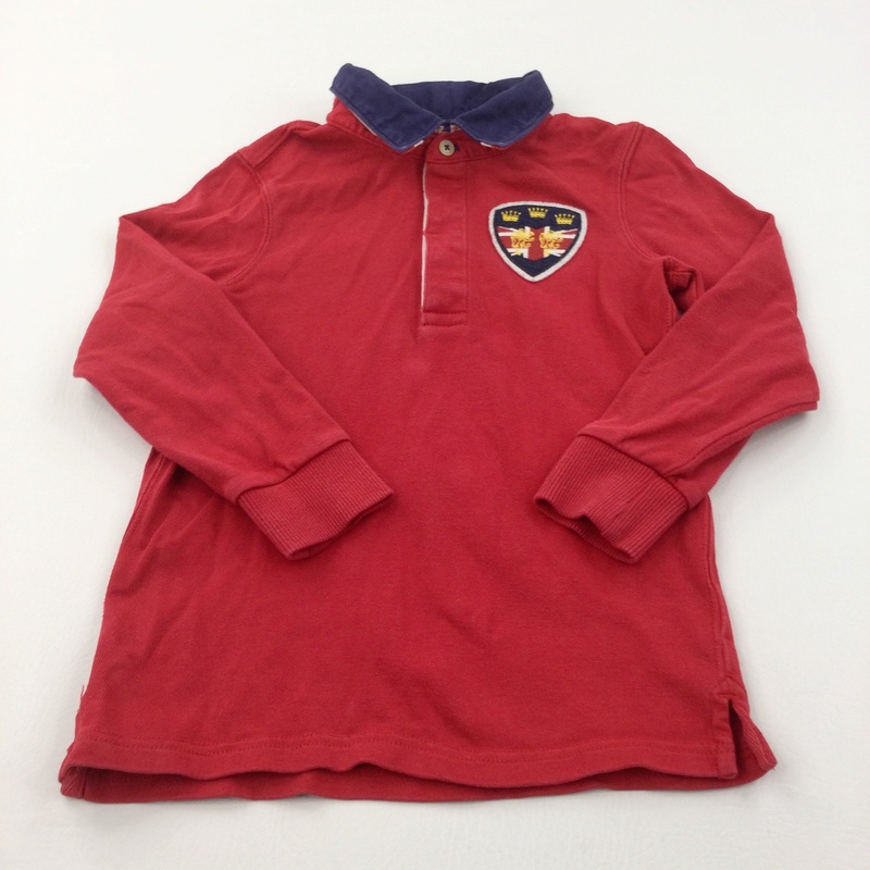 Union Jack Badge Navy & Red Rugby Style Top - Boys 5-6 Years