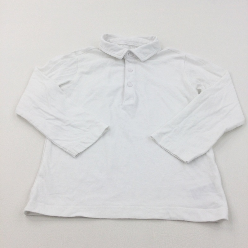 White Polo Shirt Long Sleeve Top - Boys 4-5 Years