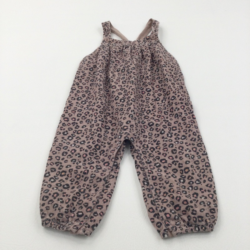 Animal Print Brown Lightweight Corduroy Dungarees - Girls 9-12 Months