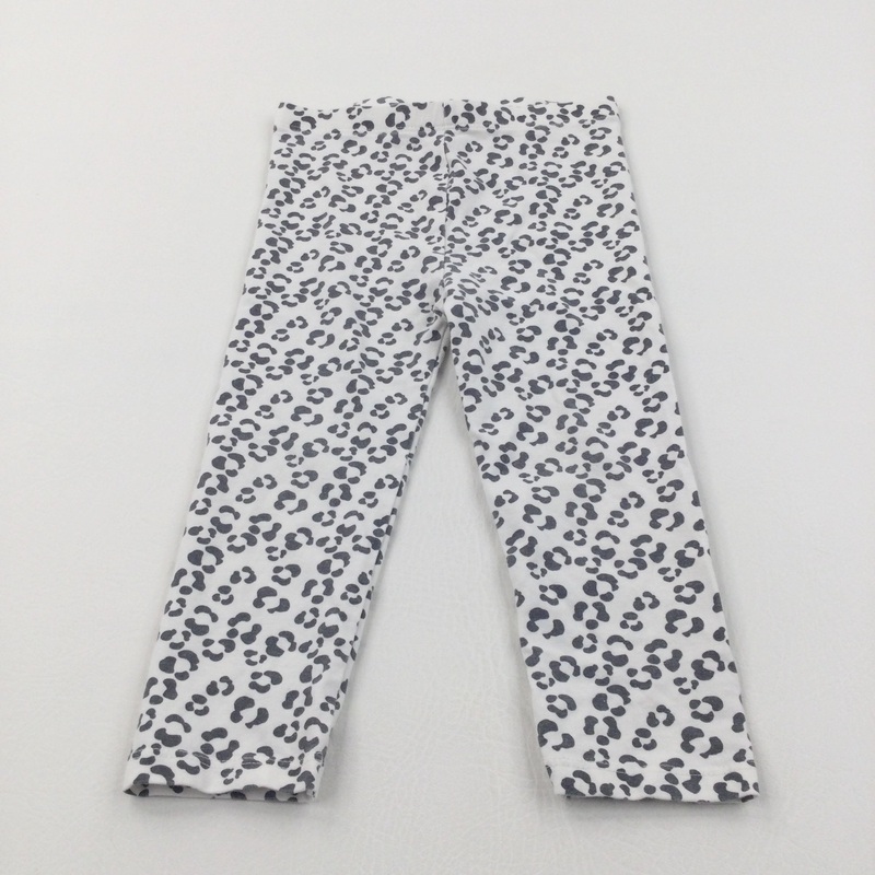 Animal Print Grey & White Leggings - Girls 18-24 Months