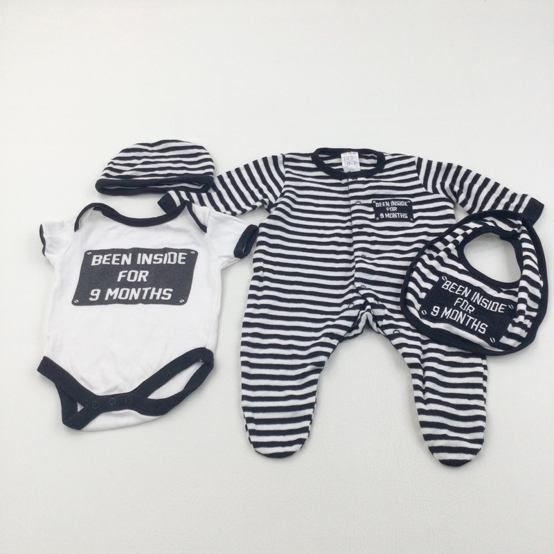 'Been Inside For 9 Months' Black & White Bodysuit, Babygrow & Bib Set - Boys 0-3 Months
