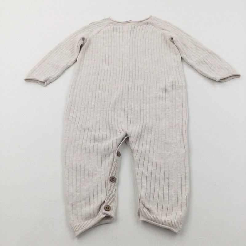 Beige Ribbed Lightweight Knitted Romper - Boys 9-12 Months