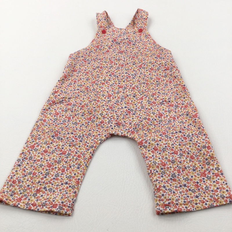 Colourful Flowers Lightweight Cotton Dungarees - Girls 3-6 Months