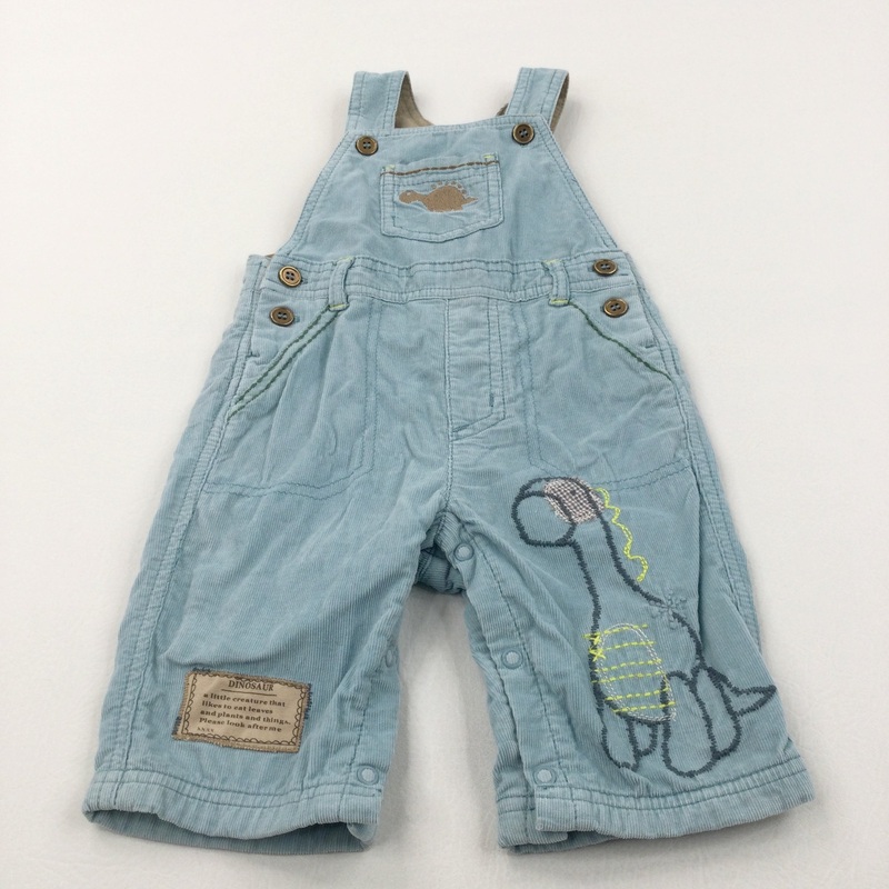 Dinosaurs Embroidered Blue Lined Corduroy Dungarees - Boys 3-6 Months