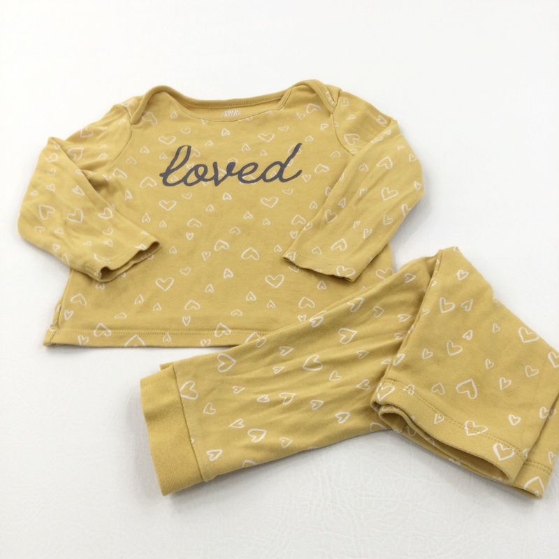 'Loved' Hearts Mustard Yellow Pyjamas - Girls 12-18 Months