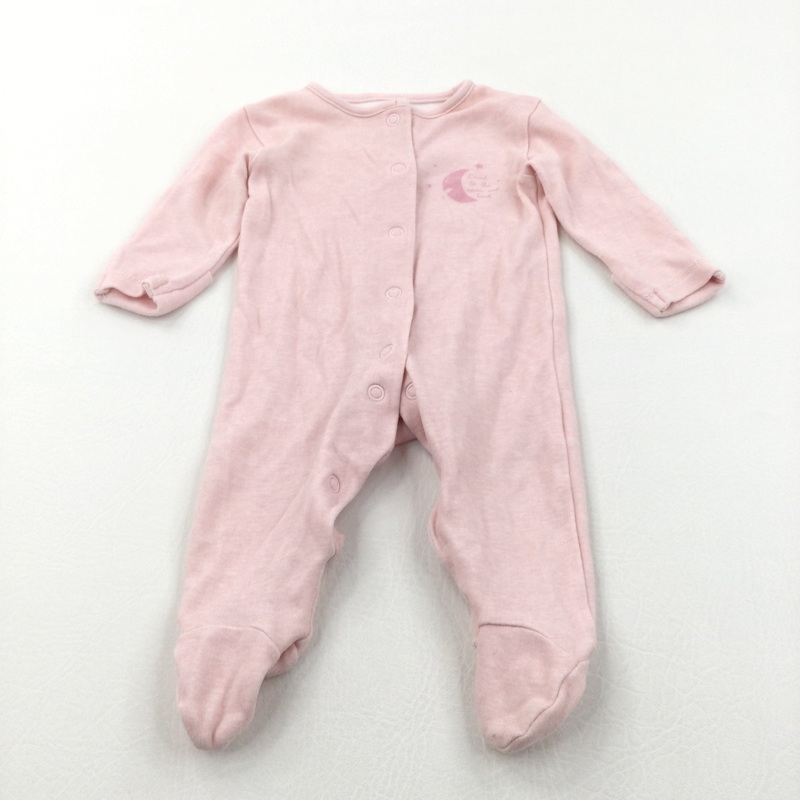 'Loved To The Moon & Back' Pink Mottled Babygrow with Integrated Mitts - Girls Newborn