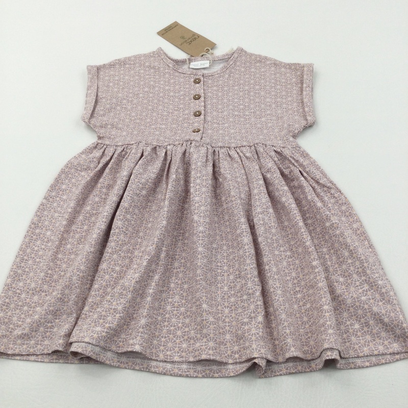 **NEW** Glittery Spots Pattern White & Light Brown Jersey Dress - Girls 12-18 Months