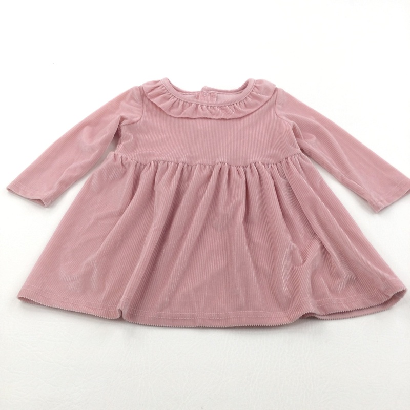 Shiny Pink Ribbed Polyester Dress - Girls 6-9 Months