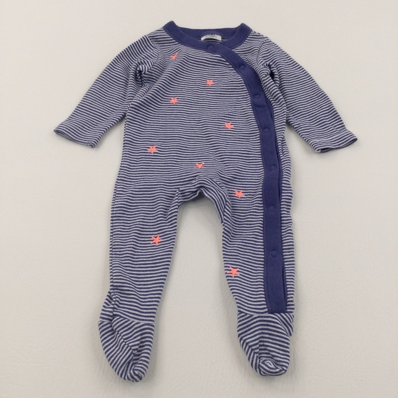 Stars Embroidered Navy & White Striped Babygrow - Girls 0-3 Months