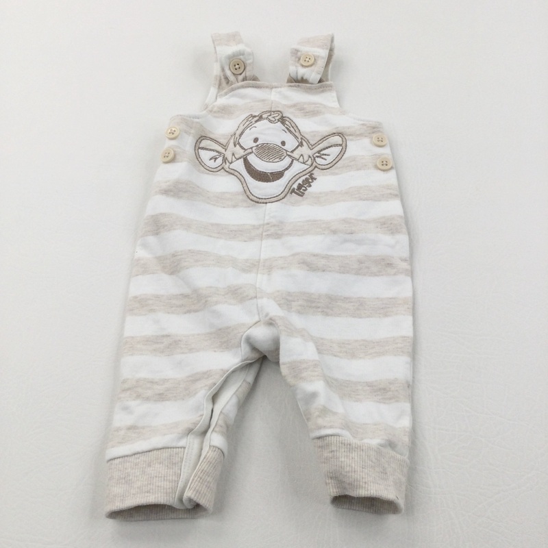Tigger Appliqued Beige Striped Jersey Dungarees - Boys Newborn