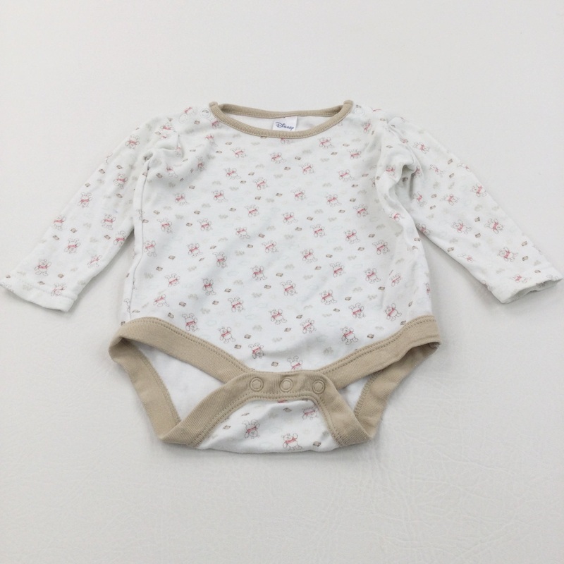 Winnie The Pooh Beige & White Long Sleeve Bodysuit - Boys 3-6 Months