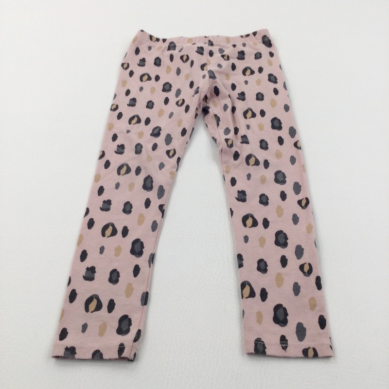 Animal Print Black & Pink Leggings - Girls 3-4 Years