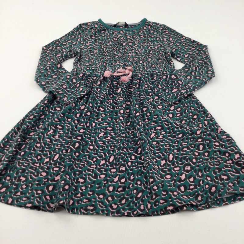 Animal Print Bottle Green, Pink & Black Jersey Dress - Girls 8-9 Years