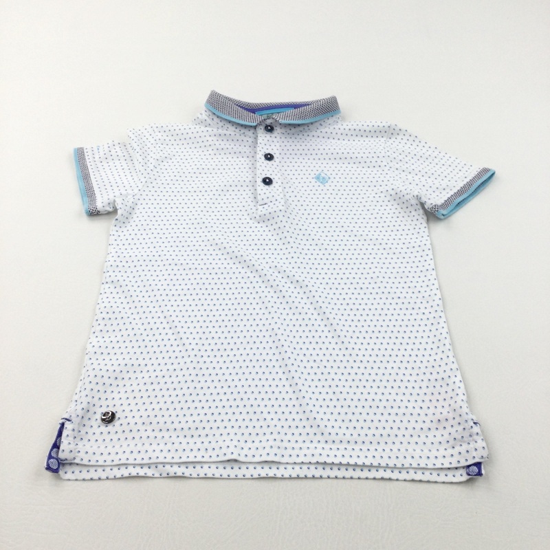 'Baker' Spotty Blue & White Polo Shirt - Boys 5-6 Years