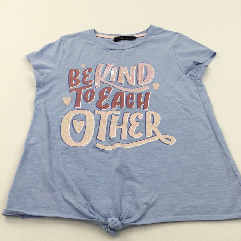 'Be Kind To Each Other' Sequins Glittery Blue T-Shirt - Girls 8-9 Years