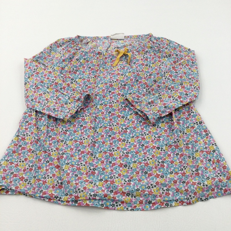 Colourful Flowers White Cotton Blouse - Girls 7-8 Years