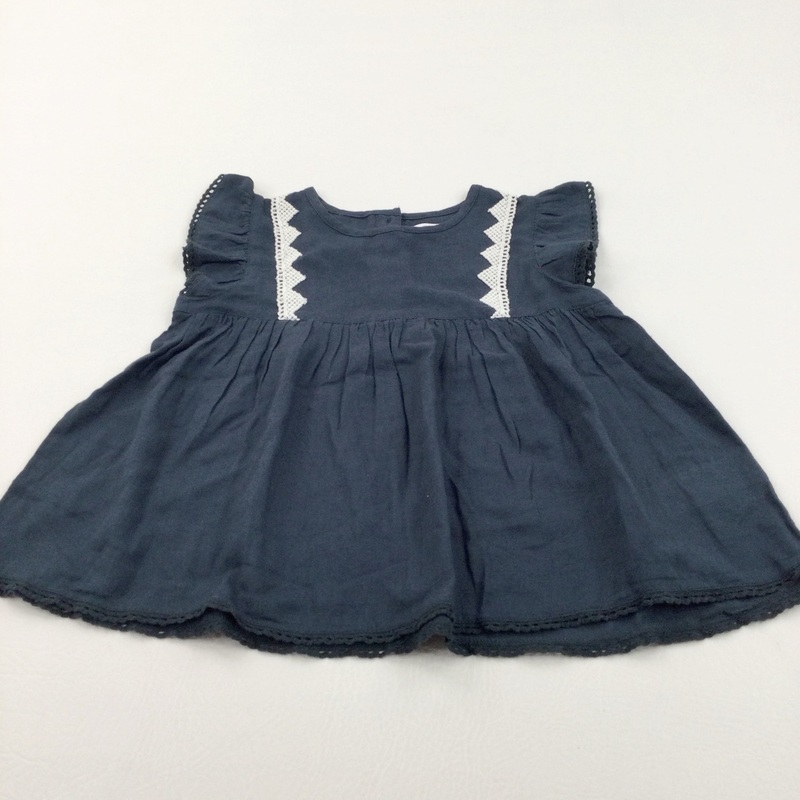 Dark Navy Cotton Blouse with Lacey Details - Girls 5 Years
