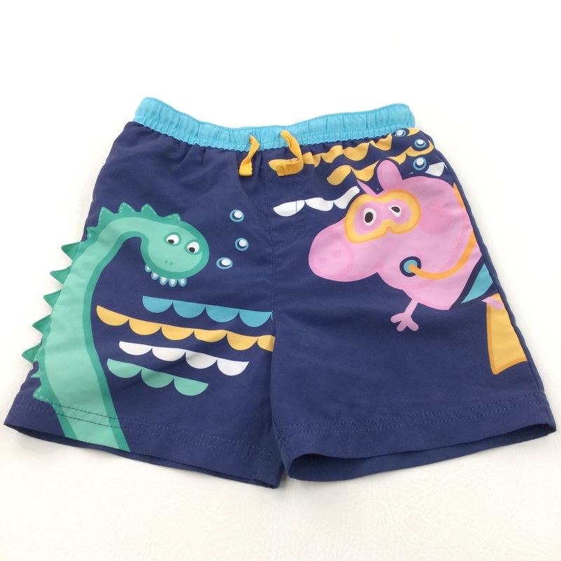 George Pig & Dinosaur Blue & Navy Swimming Shorts - Boys 4-5 Years