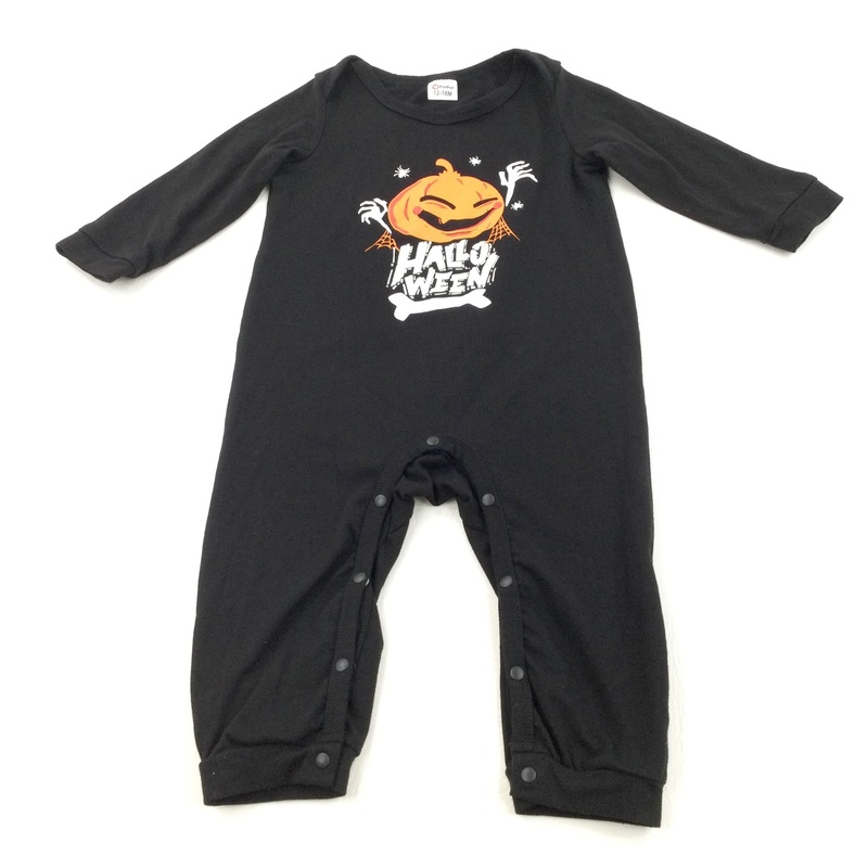 'Halloween' Pumpkin Black Jersey Halloween Romper - Boys/Girls 12-18 Months
