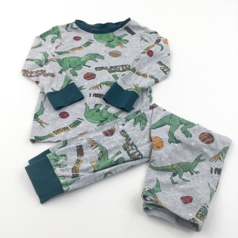 'I Need More Space' Dinosaurs & Planets Green & Grey Pyjamas - Boys 2-4 Years