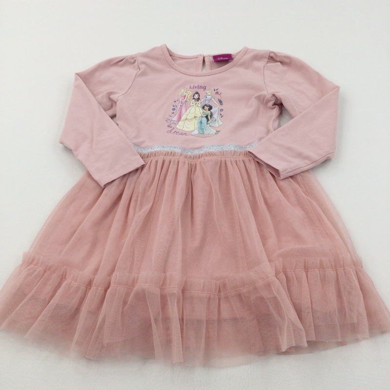 'Living The Dream' Disney Princesses Pink Jersey & Net Dress - Girls 3-4 Years