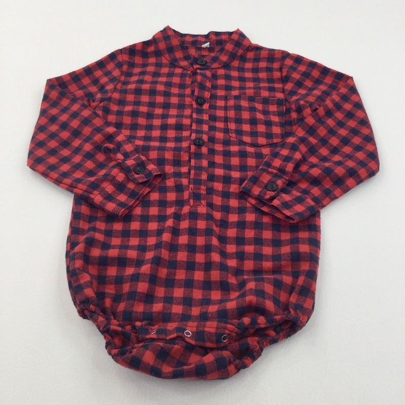 Navy & Red Checked Flannel Shirt/Long Sleeve Bodysuit - Boys 3-4 Years