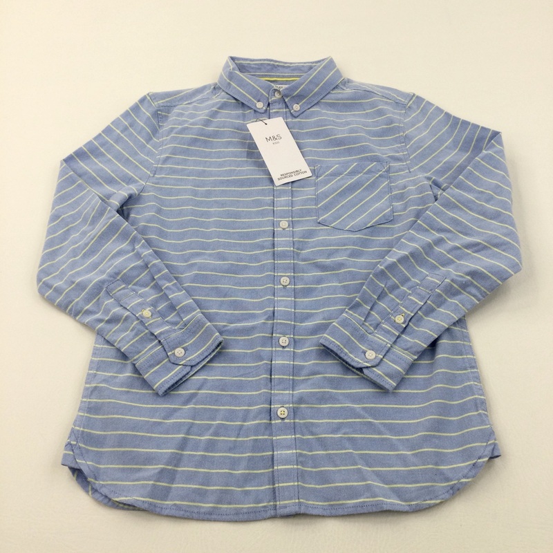 **NEW** Blue & Yellow Striped Cotton Shirt - Boys 9-10 Years