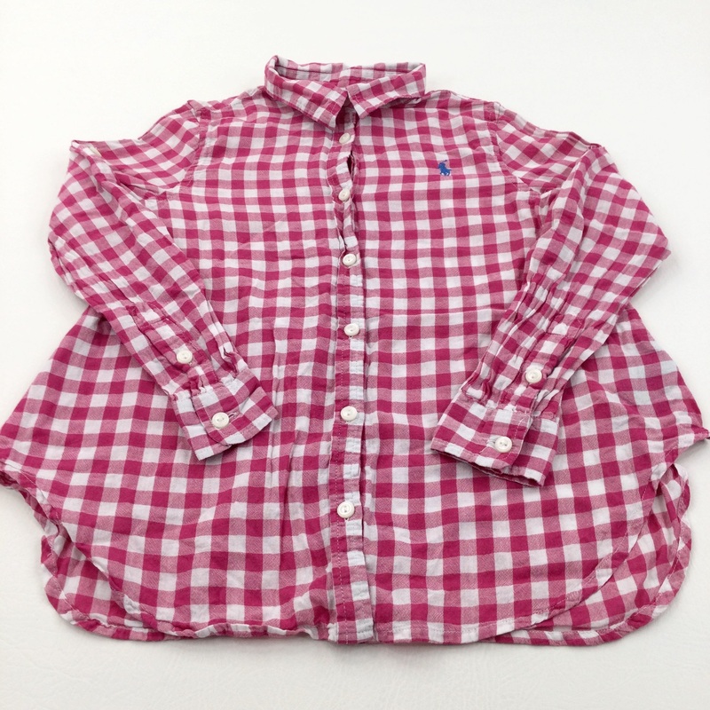 Polo Motif Pink & White Checked Cotton Shirt/Blouse - Girls 11-12 Years