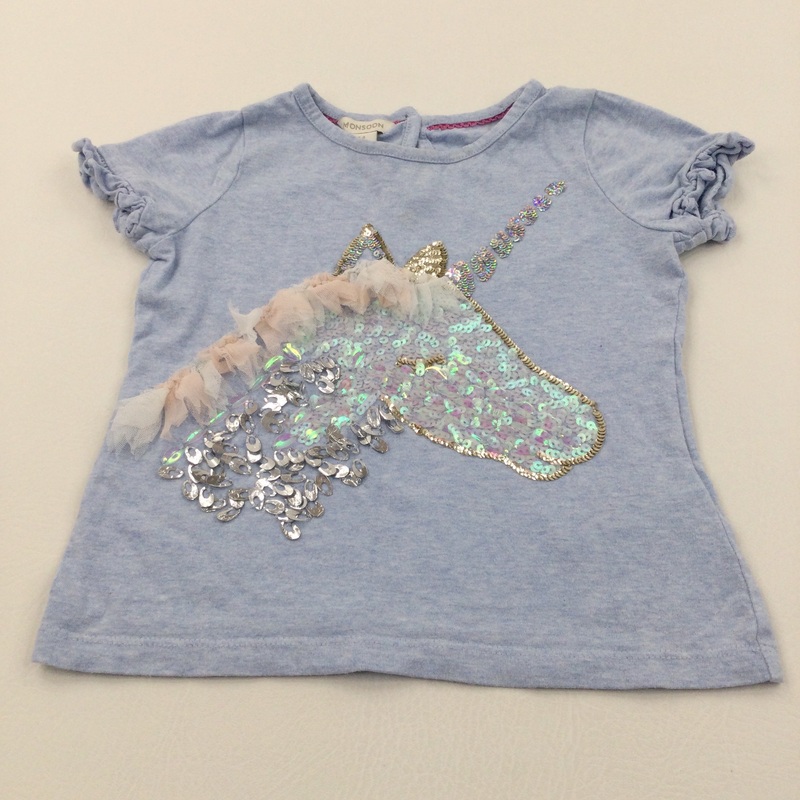 Sequins Unicorn Blue Mottled T-Shirt - Girls 3-4 Years