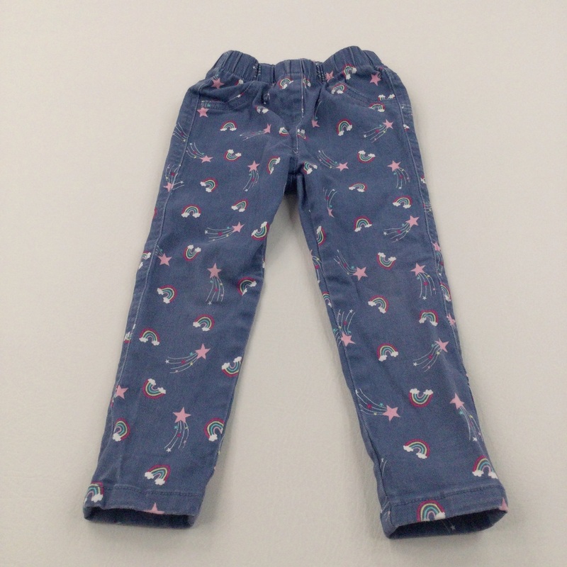 Shooting Stars & Rainbows Blue Cotton Twill Jeggings - Girls 2-3 Years