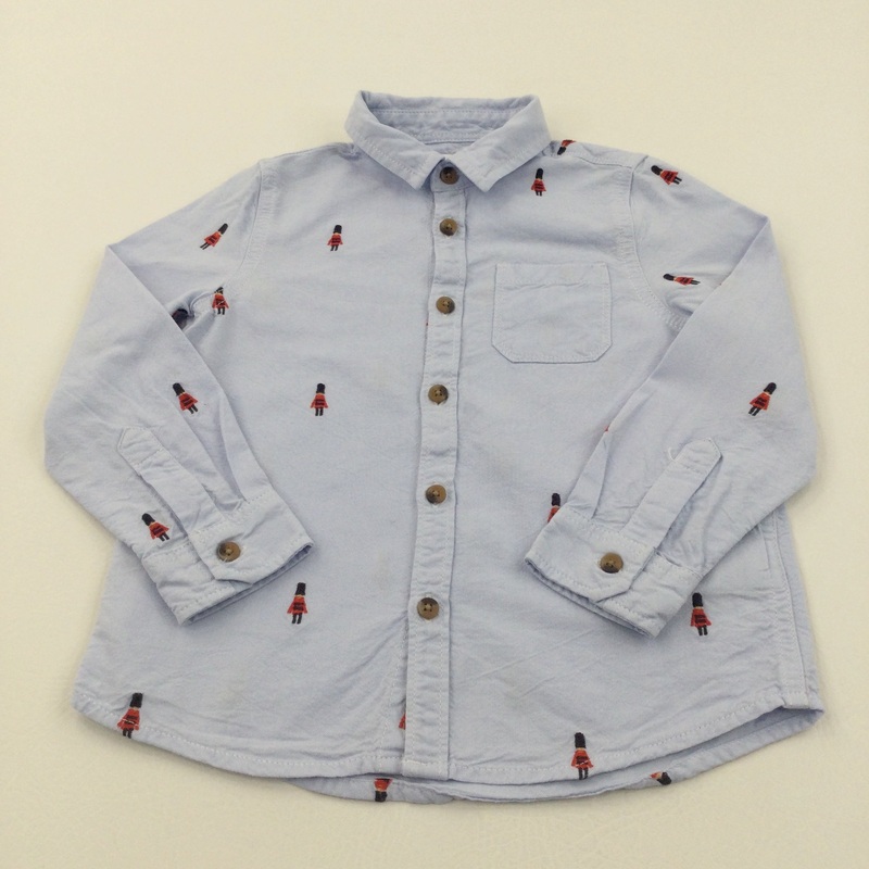 Soldiers Embroidered Blue Cotton Shirt - Boys 3-4 Years