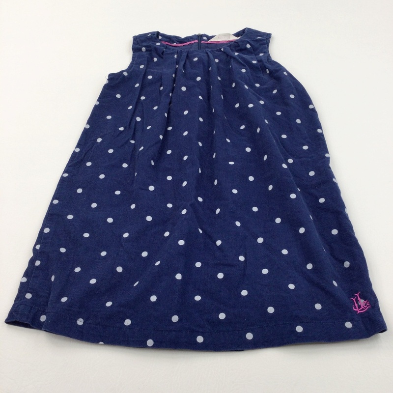 Spotty Navy Corduroy Pinafore Dress - Girls 7-8 Years
