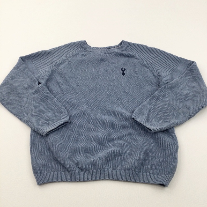 Stag Motif Textured Blue Knitted Jumper - Boys 8 Years