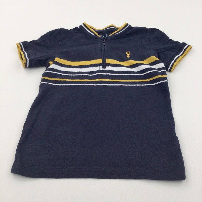 Stag Motif Yellow, White & Navy Polo Shirt - Boys 3-4 Years