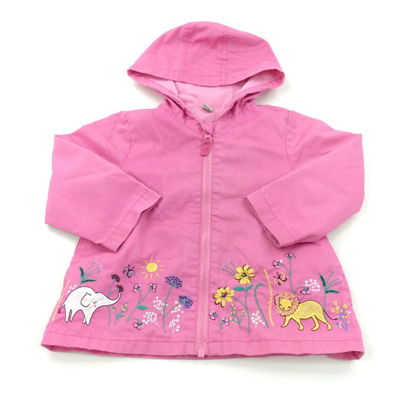 Animals & Flowers Embroidered Pink Lightweight Fabric Coat with Hood - Girls 18-24 Months