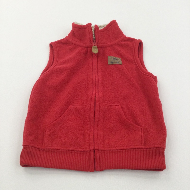 'Beep Beep' Car Badge Red Zip Up Sleeveless Fleece Jumper - Boys 18 Months
