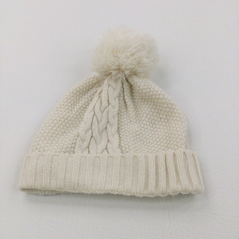 Beige Knitted Bobble Hat - Boys/Girls 0-6 Months