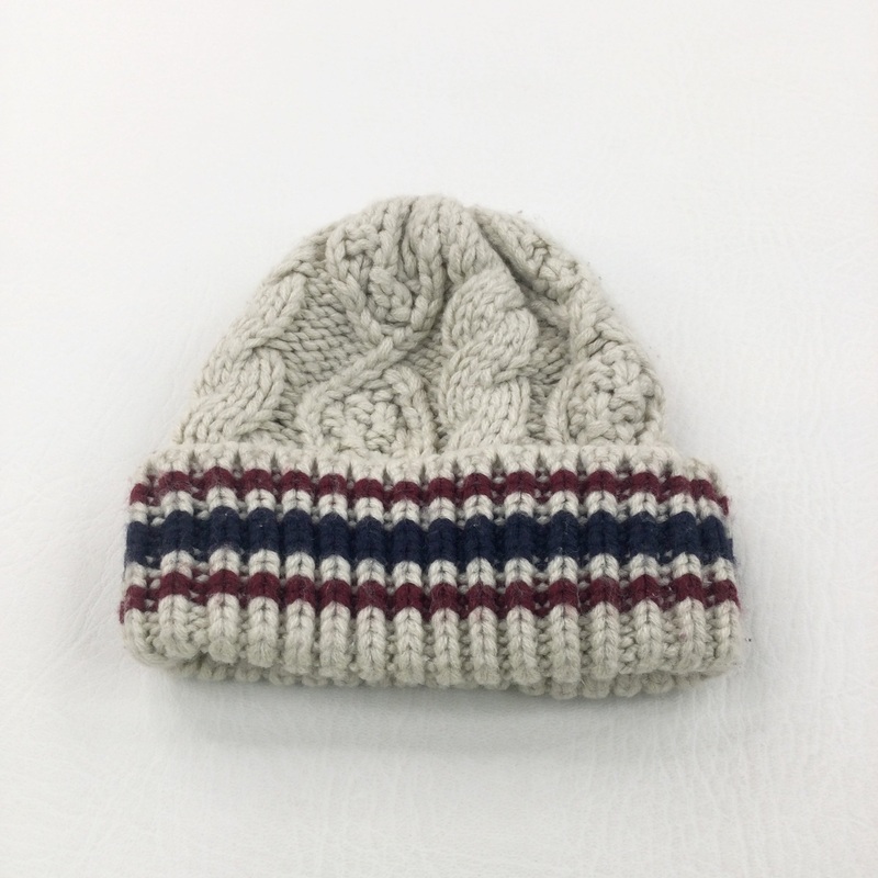 Beige, Navy & Burgundy Knitted Hat - Boys 9-12 Months