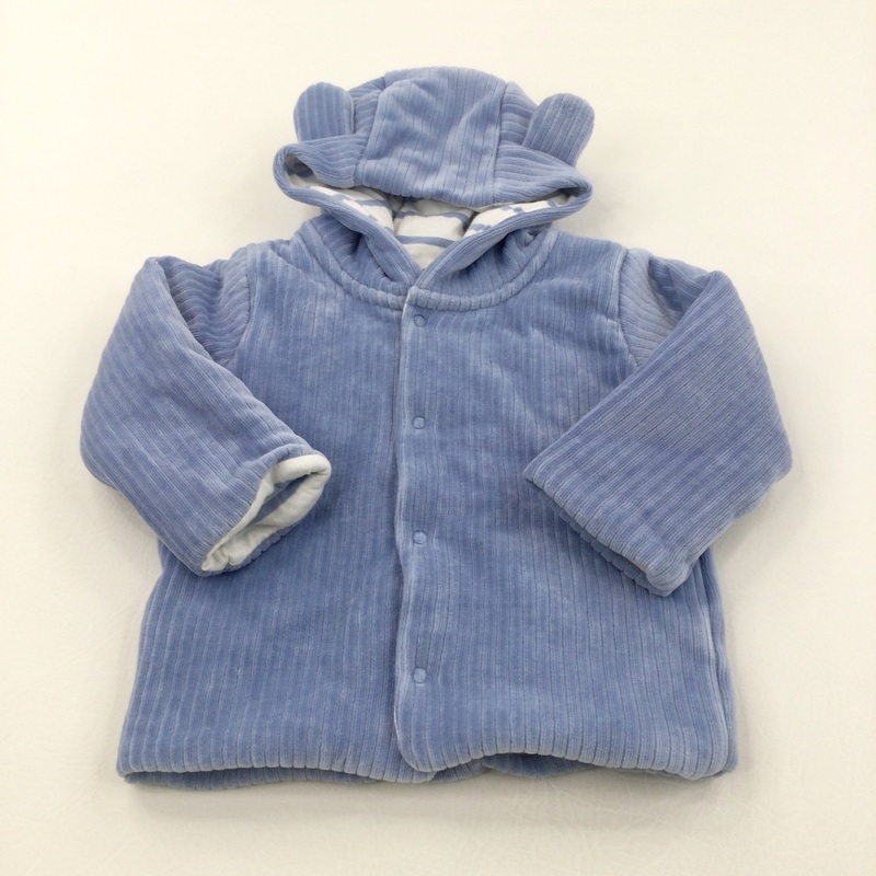 Blue Velour Jersey Lined Coat with Hood & Ears - Boys 3-6 Months