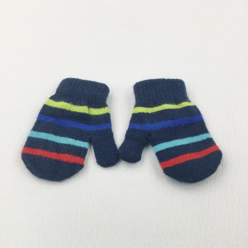 Colourful Striped Navy Knitted Gloves - Boys 3-9 Months