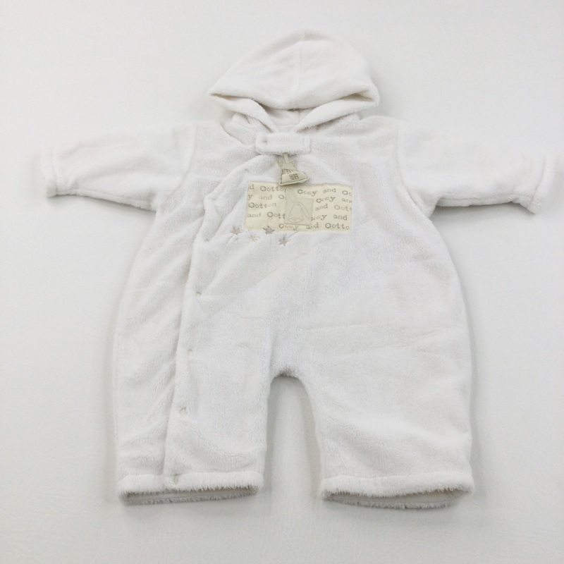 'Cosy & Cotton' White Velour Wrap Around Velour Footless Pramsuit with Hood - Boys/Girls Newborn