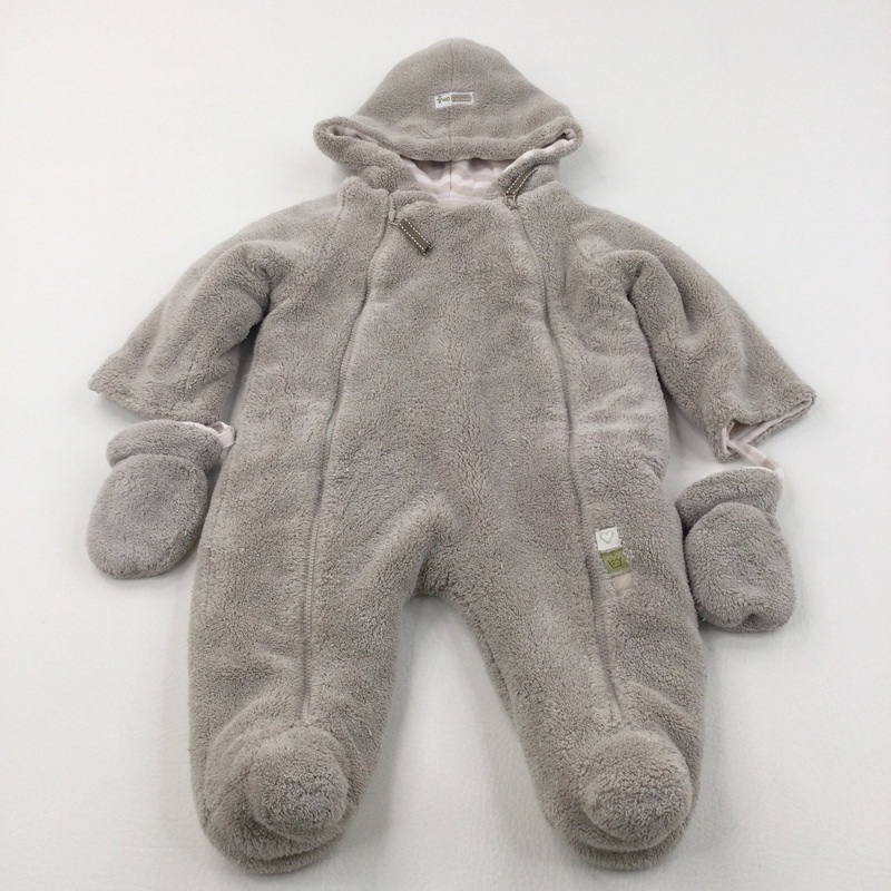 Light Brown Jersey Lined Fleece Pramsuit with Hood & Detachable Mitts - Boys/Girls 6-9 Months