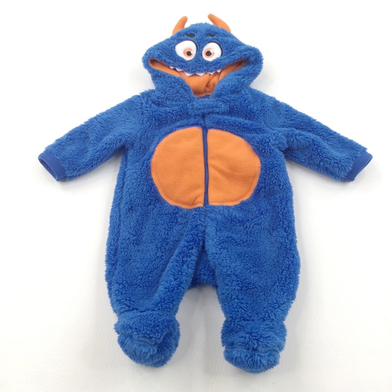 Monster Blue & Orange Fluffy Fleece Onesie - Boys Newborn