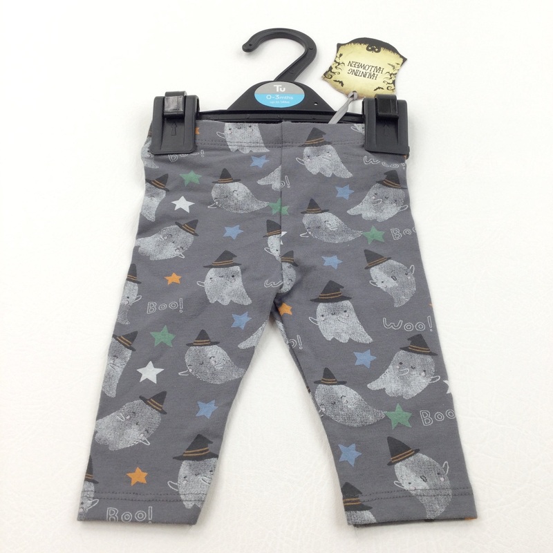 **NEW** 'Boo' Ghosts & Witches Hats Grey Leggings - Boys/Girls 0-3 Months