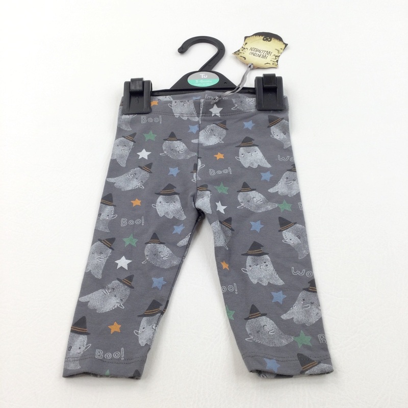 **NEW** 'Boo' Ghosts & Witches Hats Grey Leggings - Boys/Girls 3-6 Months