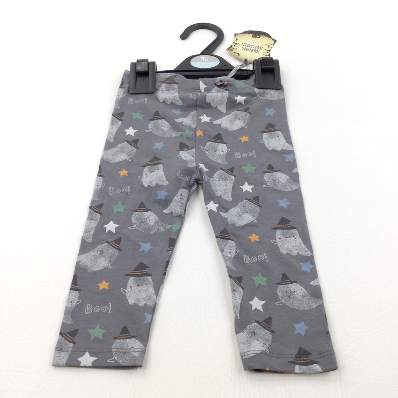 **NEW** 'Boo' Ghosts & Witches Hats Grey Leggings - Boys/Girls 6-9 Months